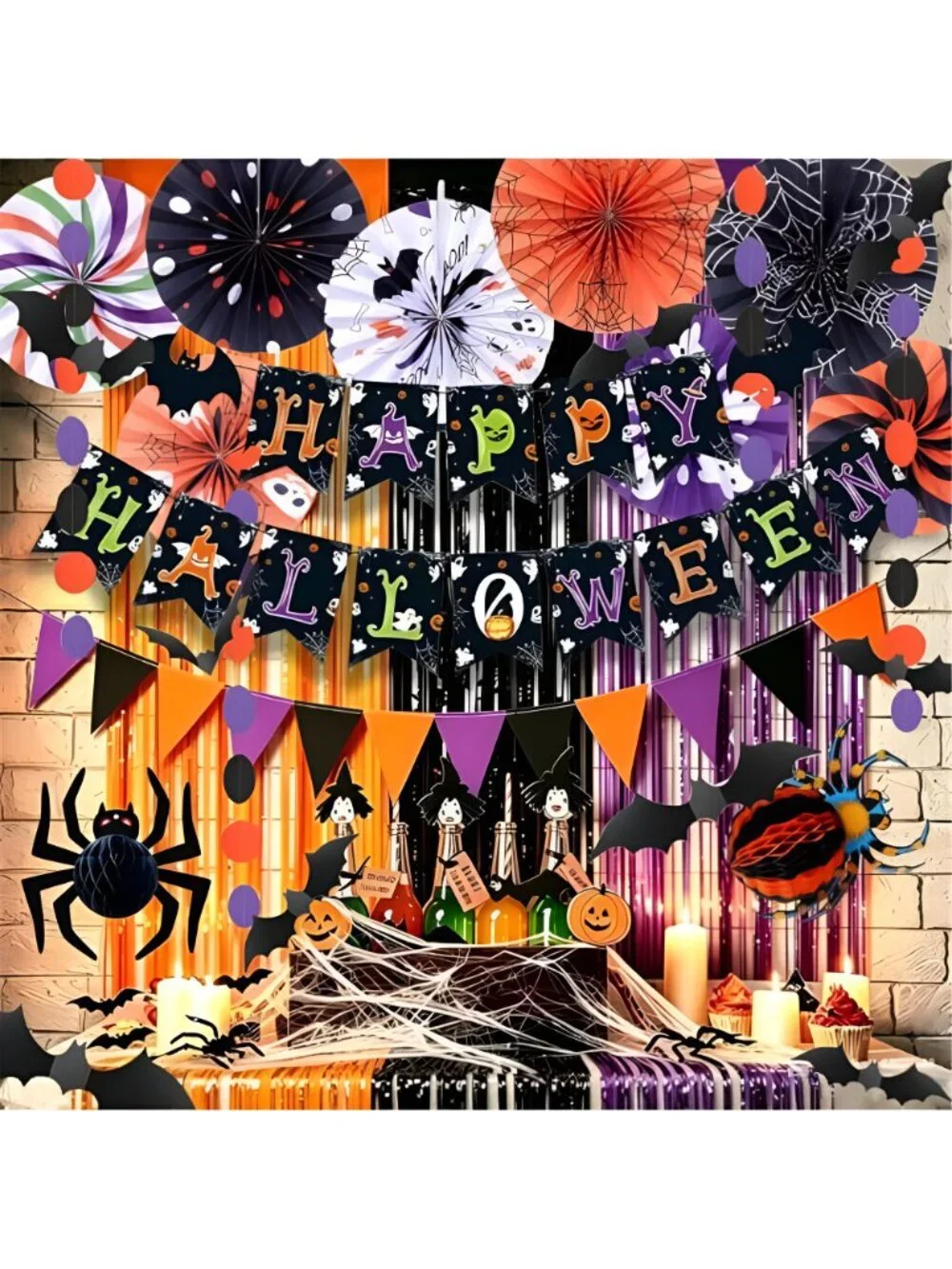 Happy Halloween Banner Indoor Outdoor HALLOWEEN Party Decoration Black Purple